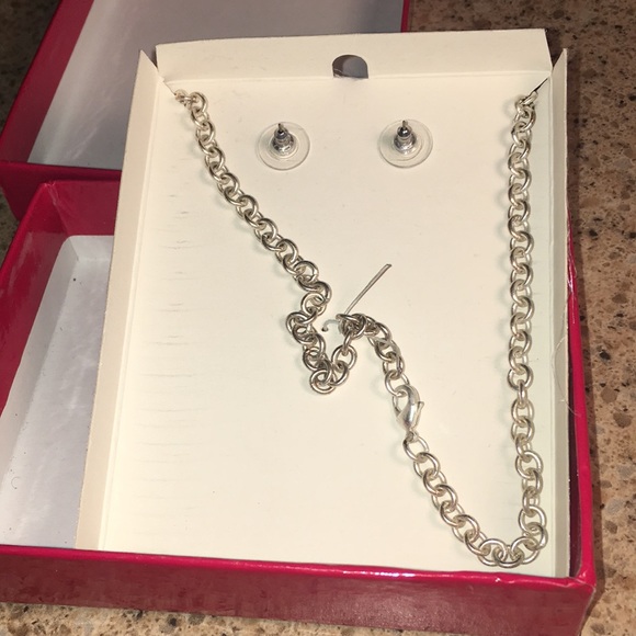 Nine West NEW box Teal green blue inlaid earring necklace Silvertone gift set - Picture 10 of 17